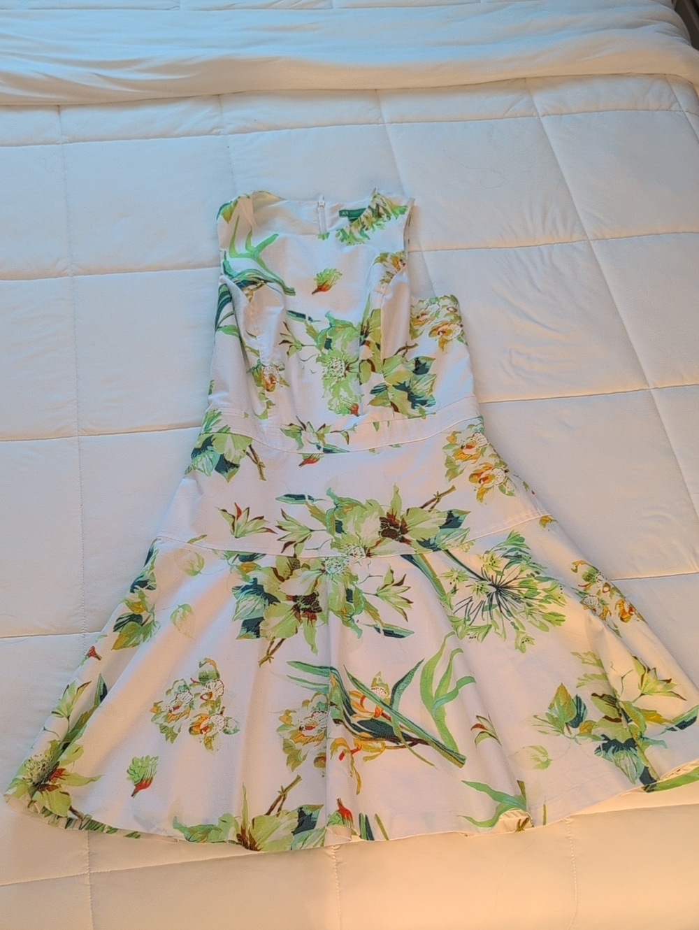 A/X Armani Exchange White Dress with Green Floral Print Size 2